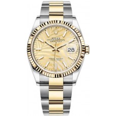 Réplique Rolex Datejust 36 Acier &amp; Montre pour femme en or jaune avec cadran à motif de palmier doré M126233-0038