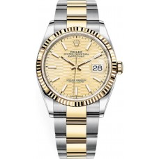 Réplique Rolex Datejust 36 Acier &amp; Montre pour femme en or jaune avec cadran cannelé doré M126233-0040