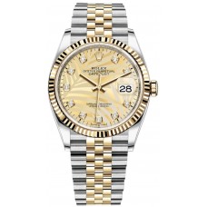 Réplique Rolex Datejust 36 Acier &amp; Montre pour femme en or jaune avec cadran diamant et motif palmier doré M126233-0043