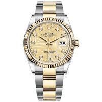 Réplique Rolex Datejust 36 Acier &amp; Montre pour femme en or jaune avec cadran diamant et motif palmier doré M126233-0044