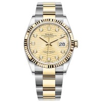 Réplique Montre pour femme Rolex Datejust 36 en or jaune avec cadran en diamant à motif cannelé doré M126233-0046