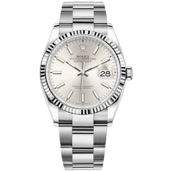 Réplique Rolex Datejust 36 Acier &amp; Montre pour femme en or blanc et cadran argenté M126234-0014