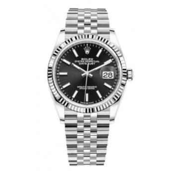 Réplique Rolex Datejust 36 Acier &amp; Montre pour femme en or blanc et cadran noir M126234-0015