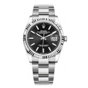 Réplique Rolex Datejust 36 Acier &amp; Montre pour femme en or blanc et cadran noir M126234-0016