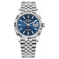 Réplique Rolex Datejust 36 Acier &amp; Montre pour femme en or blanc et cadran bleu M126234-0017