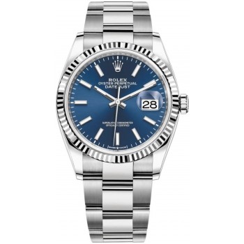 Réplique Rolex Datejust 36 Acier &amp; Montre pour femme en or blanc et cadran bleu M126234-0018