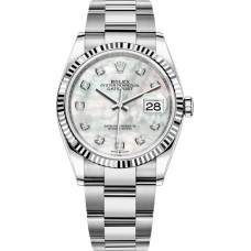 Réplique Rolex Datejust 36 Acier &amp; Montre pour femme en or blanc avec cadran en nacre et diamant M126234-0020