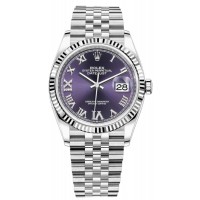 Réplique Rolex Datejust 36 Acier &amp; Montre pour femme en or blanc aubergine pavé de diamants avec cadran romain M126234-0021