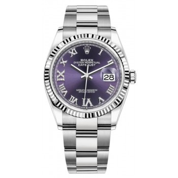 Réplique Montre pour femme Rolex Datejust 36 en acier inoxydable aubergine pavé de diamants avec cadran romain M126234-0022