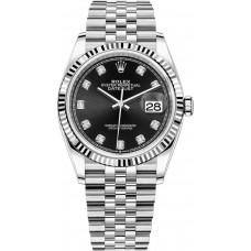 Réplique Rolex Datejust 36 Acier &amp; Montre pour femme en or blanc et cadran diamant noir M126234-0027