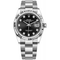 Réplique Rolex Datejust 36 Acier &amp; Montre pour femme en or blanc et cadran diamant noir M126234-0028