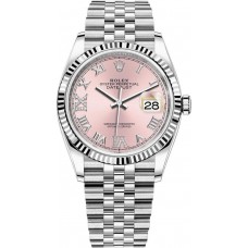 Réplique Rolex Datejust 36 Acier &amp; Montre pour femme en or blanc et diamants roses avec cadran romain M126234-0031