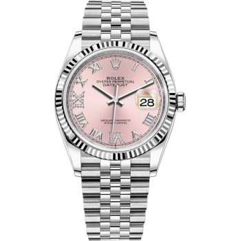 Réplique Rolex Datejust 36 Acier &amp; Montre pour femme en or blanc et diamants roses avec cadran romain M126234-0031