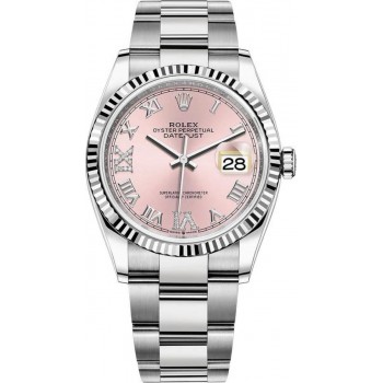 Réplique Rolex Datejust 36 Acier &amp; Montre pour femme en or blanc et diamants roses avec cadran romain M126234-0032