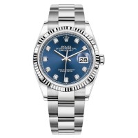 Réplique Rolex Datejust 36 Acier &amp; Montre pour femme en or blanc et cadran en diamant bleu M126234-0038