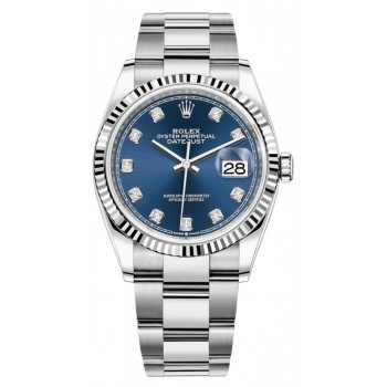 Réplique Rolex Datejust 36 Acier &amp; Montre pour femme en or blanc et cadran en diamant bleu M126234-0038