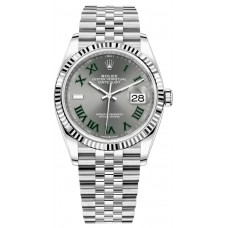 Réplique Rolex Datejust 36 Acier &amp; Montre pour femme avec cadran romain en ardoise et or blanc M126234-0045