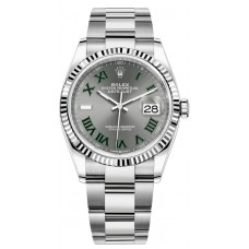 Réplique Rolex Datejust 36 Acier &amp; Montre pour femme avec cadran romain en ardoise et or blanc M126234-0046