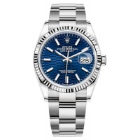 Réplique Rolex Datejust 36 Acier &amp; Montre pour femme avec cadran cannelé bleu et or blanc M126234-0050