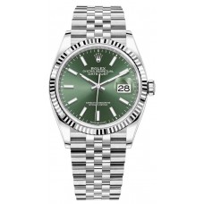 Réplique Rolex Datejust 36 Acier &amp; Montre pour femme en or blanc et cadran vert menthe M126234-0051