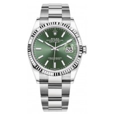 Réplique Rolex Datejust 36 Acier &amp; Montre pour femme en or blanc et cadran vert menthe M126234-0052