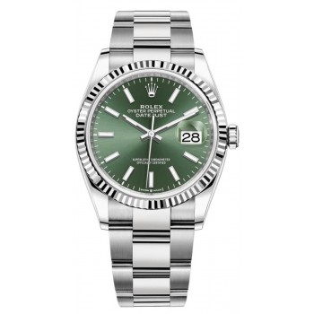 Réplique Rolex Datejust 36 Acier &amp; Montre pour femme en or blanc et cadran vert menthe M126234-0052