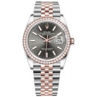 Réplique Rolex Datejust 36 Acier &amp; Montre pour femme Everose Gold Slate Dial Diamond Bezel M126281RBR-0001