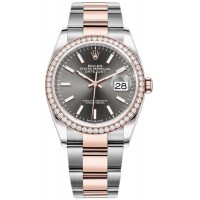 Réplique Rolex Datejust 36 Acier &amp; Montre pour femme Everose Gold Slate Dial Diamond Bezel M126281RBR-0002