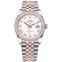 Réplique Rolex Datejust 36 Acier &amp; Montre pour femme Everose Gold White Dial Diamond Bezel M126281RBR-0003