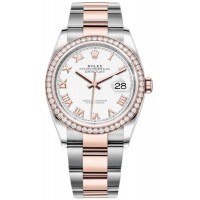 Réplique Rolex Datejust 36 Acier &amp; Montre pour femme Everose M126281RBR-0004 avec cadran romain blanc et diamant