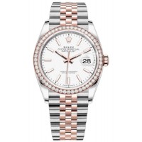 Réplique Rolex Datejust 36 Acier &amp; Montre pour femme Everose Gold avec cadran blanc et lunette en diamant M126281RBR-0005