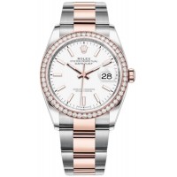 Réplique Rolex Datejust 36 Acier &amp; Montre pour femme Everose Gold avec cadran blanc et lunette en diamant M126281RBR-0006