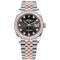 Réplique Rolex Datejust 36 Acier &amp; Montre pour femme Everose Gold avec cadran en diamant noir et lunette en diamant M126281RBR-0007