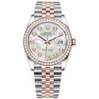 Réplique Rolex Datejust 36 Acier &amp; Montre pour femme Everose Gold en nacre avec cadran en diamant et lunette en diamant M126281RBR-0009