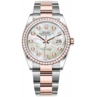 Réplique Rolex Datejust 36 Acier &amp; Montre pour femme Everose Gold avec cadran en nacre et lunette en diamant M126281RBR-0010