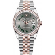 Réplique Rolex Datejust 36 Acier &amp; Montre pour femme Everose Gold Slate avec cadran romain et lunette en diamant M126281RBR-0017