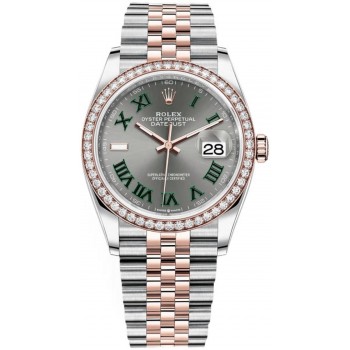 Réplique Rolex Datejust 36 Acier &amp; Montre pour femme Everose Gold Slate avec cadran romain et lunette en diamant M126281RBR-0017