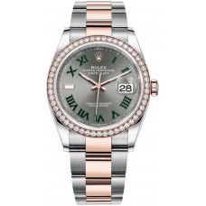 Réplique Rolex Datejust 36 Acier &amp; Montre pour femme Everose Gold Slate avec cadran romain et lunette en diamant M126281RBR-0018