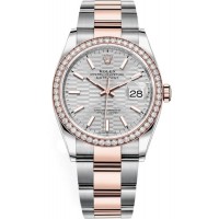 Réplique Rolex Datejust 36 Acier &amp; Montre pour femme Everose Gold Silver avec cadran cannelé et lunette en diamant M126281RBR-0022