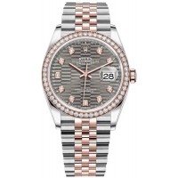 Réplique Rolex Datejust 36 Acier &amp; Montre pour femme Everose Gold Slate avec cadran cannelé et lunette en diamant M126281RBR-0029