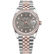 Réplique Rolex Datejust 36 Acier &amp; Montre pour femme Everose Gold Slate avec cadran cannelé et lunette en diamant M126281RBR-0029