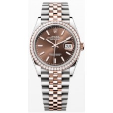 Réplique Rolex Datejust 36 Acier &amp; Montre pour femme Everose Gold Cadran Chocolat Lunette Diamant M126281RBR-0031