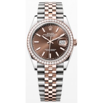 Réplique Rolex Datejust 36 Acier &amp; Montre pour femme Everose Gold Cadran Chocolat Lunette Diamant M126281RBR-0031