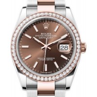 Réplique Rolex Datejust 36 Acier &amp; Montre pour femme Everose Gold Cadran Chocolat Lunette Diamant M126281RBR-0032