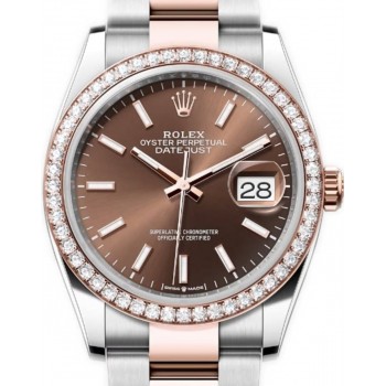 Réplique Rolex Datejust 36 Acier &amp; Montre pour femme Everose Gold Cadran Chocolat Lunette Diamant M126281RBR-0032