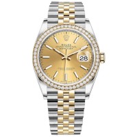 Réplique Rolex Datejust 36 Or Jaune &amp; Montre pour femme avec cadran champagne et diamants M126283RBR-0001