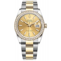 Réplique Rolex Datejust 36 Or Jaune &amp; Montre pour femme avec cadran champagne et diamants M126283RBR-0002