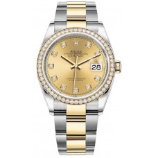 Réplique Rolex Datejust 36 Or Jaune &amp; Montre pour femme avec cadran diamant champagne et diamants M126283RBR-0004