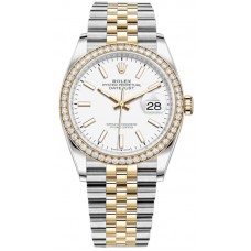 Réplique Rolex Datejust 36 Or Jaune &amp; Montre pour femme avec cadran blanc et diamants M126283RBR-0005