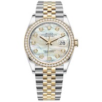 Réplique Rolex Datejust 36 Or Jaune &amp; Montre pour femme avec cadran diamant en nacre et diamants M126283RBR-0009